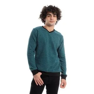 Caesar Mens V-Neck Stripped Sweatshirt