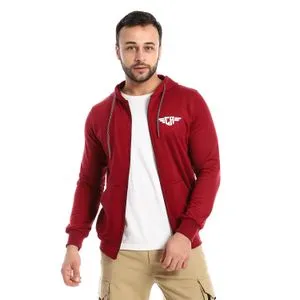 Caesar Long Sleeves Front Zipper Dark Red Sweatshirt