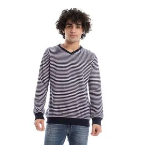 Caesar Mens V-Neck Stripped Sweatshirt