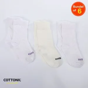 Cottonil Mid Calf Girls Cotton Socks - Pack Of 6