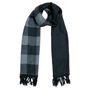 Scarf Collections Double Face Solid & Plaid Check/Carreau/Stripe Pattern Wool Winter Scarf/Shawl/Wrap/Keffiyeh/Headscarf/Blanket For Men & Women - Medium Size 37x170cm - P04 Black / Grey