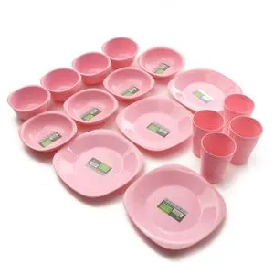 Eco Plast Dinnerware Small Plates Set - 16 Pcs -  Pink