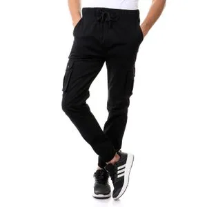 Caesar Solid Gabardine Cargo Pants With Hem - Black