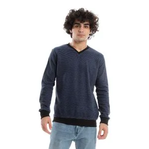 Caesar Mens V-Neck Stripped Sweatshirt