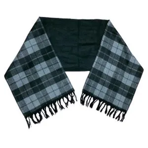 Scarf Collections Double Face Solid & Plaid Check/Carreau/Stripe Pattern Wool Winter Scarf/Shawl/Wrap/Keffiyeh/Headscarf/Blanket For Men & Women - Large Size 50x190cm - P05 Black / Grey