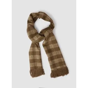Scarf Collections Double Face Solid & Plaid Check/Carreau/Stripe Pattern Wool Winter Scarf/Shawl/Wrap/Keffiyeh/Headscarf/Blanket For Men & Women - Large Size 50x190cm - P02 Olive Brown