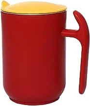 Stainless steel thermal mug with sliding lid, red and yellow - red27