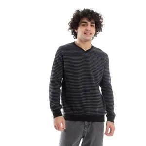 Caesar Mens V-Neck Stripped Sweatshirt