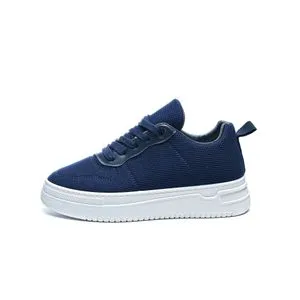 Desert Minimalist Lace-Up Knit Flat Sneakers - Navy Blue