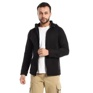 Caesar Hooded Neck Solid Black Sweatshirt