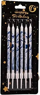 Generic Small Birthday Candle With Holder And Painted Design Set Of 6 Pieces For Birthday Party - Blue White