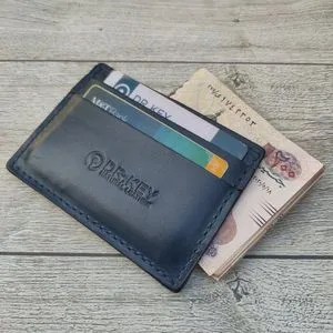 Dr.key Slim Card Case Genuine Leather Card Holder Wallet 2013 Plain Blue