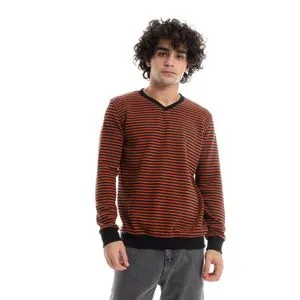 Caesar Mens V-Neck Stripped Sweatshirt