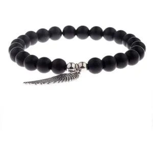 Feather Bracelet, A Black Stone, Made Of Precious Stones