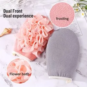 2-in-1 Exfoliating Gloves Body Cleaning Bath Flower Bathroom