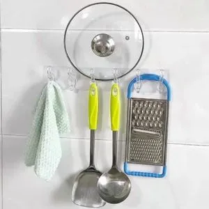 Self-adhesive 6 Hooks Multifunctional Kitchen Towel Rack-1pcs