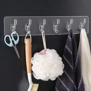 Towel Rack With 6 Hooks - Self Adhesive-1psc