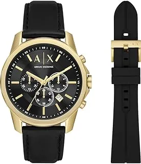 A|X Armani Exchange Watch for Men, Quartz Movement, Analog Display, Black LeatherStrap -AX7133SET