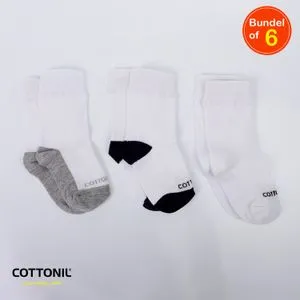 Cottonil Pack Of 6- Mid Calf Sports White Boy's Socks