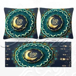 Snooze Ramadan Set 3 Pcs( Table Runner , Dark Blue, 45*90 Cm + 2 Cushion  45*45 Cm