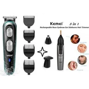 VGR VGR-055-Rechargeable Hair Shaver + KEMEI-312 -3-in-1 Rechargeable Electric Shaver