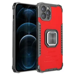 IPhone 12 Pro Shockproof Protective 360°Finger Ring Holder Magnetic Kickstand Cover -Red