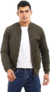 Andora mens Patterned Mandarin Collar Bomber Jacket - Dark Olive Jacket