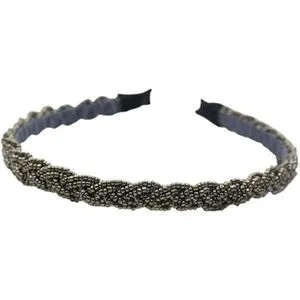 Braid Beaded Crystal Headband Hair Band - Gray