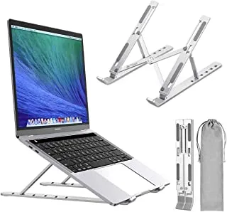 Artikel® Uni-Lite+ Laptop Stand with Carry Pouch | 6 Height Adjustable Riser for desk | Increased Laptop Ventilation | Ergonomic Foldable & Portable | Universally Compatible | Silver