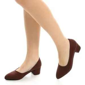 Simple Round Toe Suede Mid-Heels - Brown