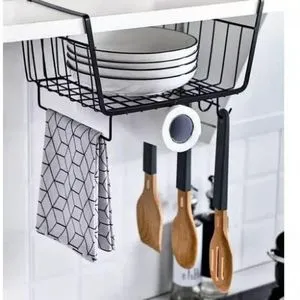 Metal Under Shelf With Napkin Holder, Towel Holder, Cup Holder And Dispenser Used As A Shelf In The Kitchen And Cupboard.