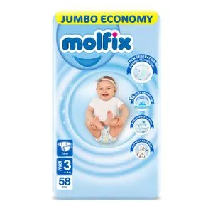 Molfix 3D Midi Diapers - Size 3 - 58 Pcs