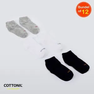 Cottonil Pack Of 12-Plain Baby Ribbed Trim Ankle Socks