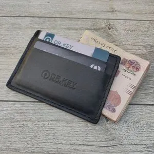 Dr.key Slim Card Case Genuine Leather Card Holder Wallet 2013 Plain Black