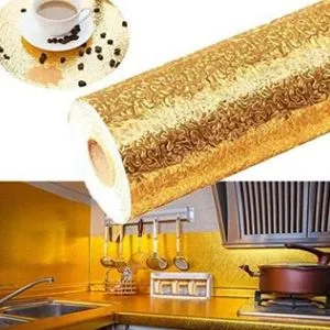 Self-adhesive Kitchen Foil, Water And Heat Resistant, Easy To Clean - Gold - 5M X 60Cm