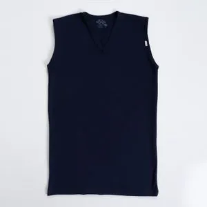 Cottonil Navy Blue-Wide Sleeves  (V) Stretch Cotton Men's Tank Top