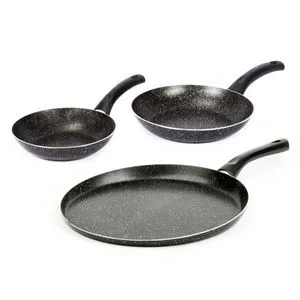 Lazord Granite Cooking 2 Frying Pan And Crepe Pan Set - Black