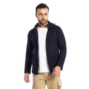 Caesar Navy Blue Front Zipper Casual Sweatshirt