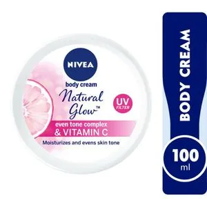 NIVEA Even Tone Body Cream, Natural Glow Complex & Vitamin C, UV Protection, All Skin Types, Jar 100ml