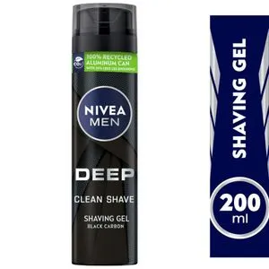 NIVEA MEN MEN Shaving Gel, DEEP Clean Shave Antibacterial Black Carbon, 200ml