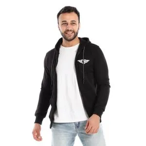 Caesar Hooded Neck Black Printed Winter Sweatshirt