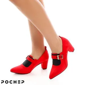 Women's Fashion Suede Business Mid Heels - Red