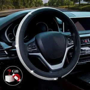 Steering Wheel Cover - Black With Silver Strass