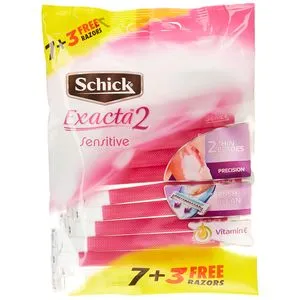 شفرات حلاقة Schick Exacta2 Sensitive 2 شفرات رفيعة ، دفع فيتامين نظيف 7 + 3