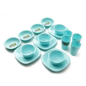 Eco Plast Dinnerware Medium Plates Set - 16 Pcs -Turquoise