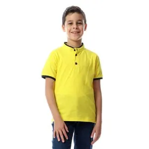 Izor Boys Mandarin Collar Buttoned Polo Shirt - Canary