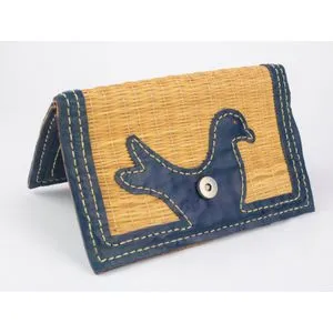 Ebda3 Men Masr Natural Leather & Straw Wallet - Navy Blue