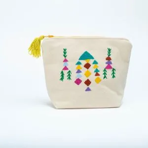Ebda3 Men Masr Handmade Embroidered Cotton Small Bag - White
