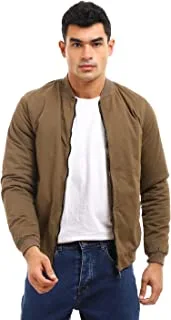 Andora mens Patterned Mandarin Collar Bomber Jacket - Light Brown Jacket