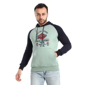 Caesar Slip On Hooded Neck Printed Hoodie - Mint & Navy Blue